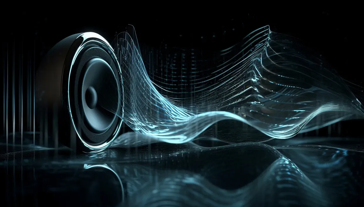 Illustration of speaker with audio waves coming off it