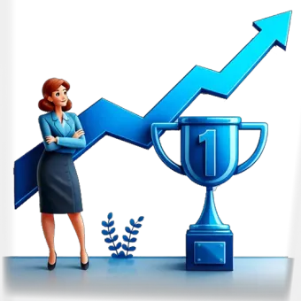 An illustration of a man behind him are some charts and graphs