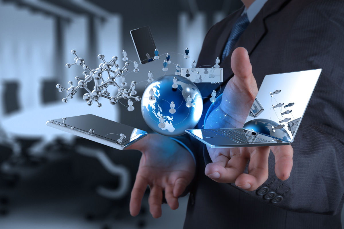 Businessmen holding digital technology in his hands