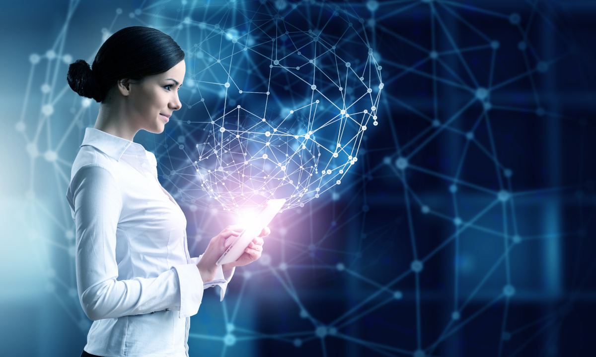 Woman working on tablet