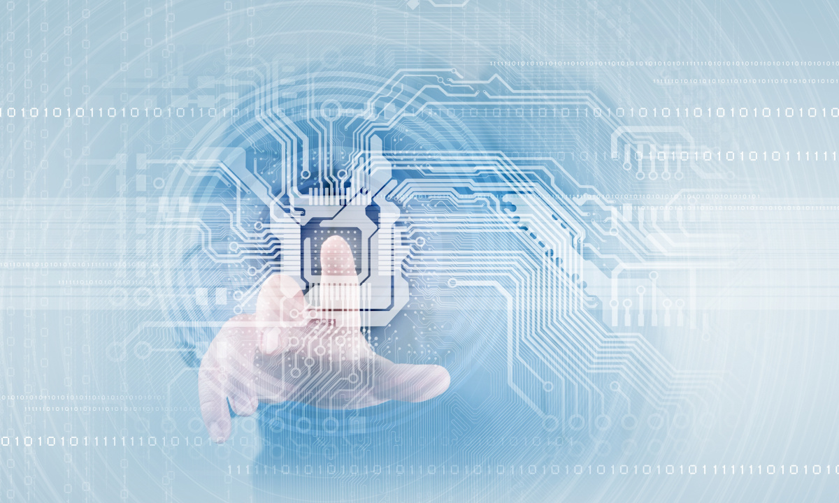 Man pressing on digital security icon
