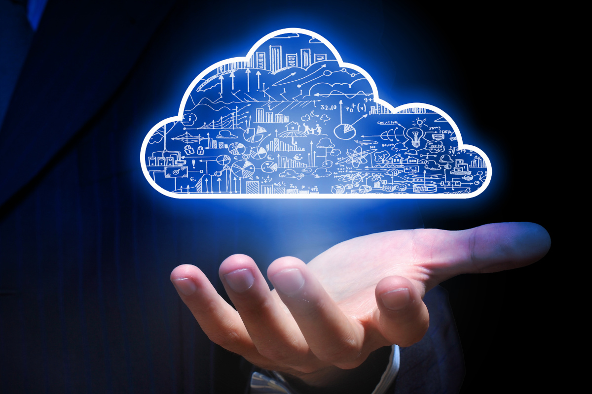 Hand holding digital cloud