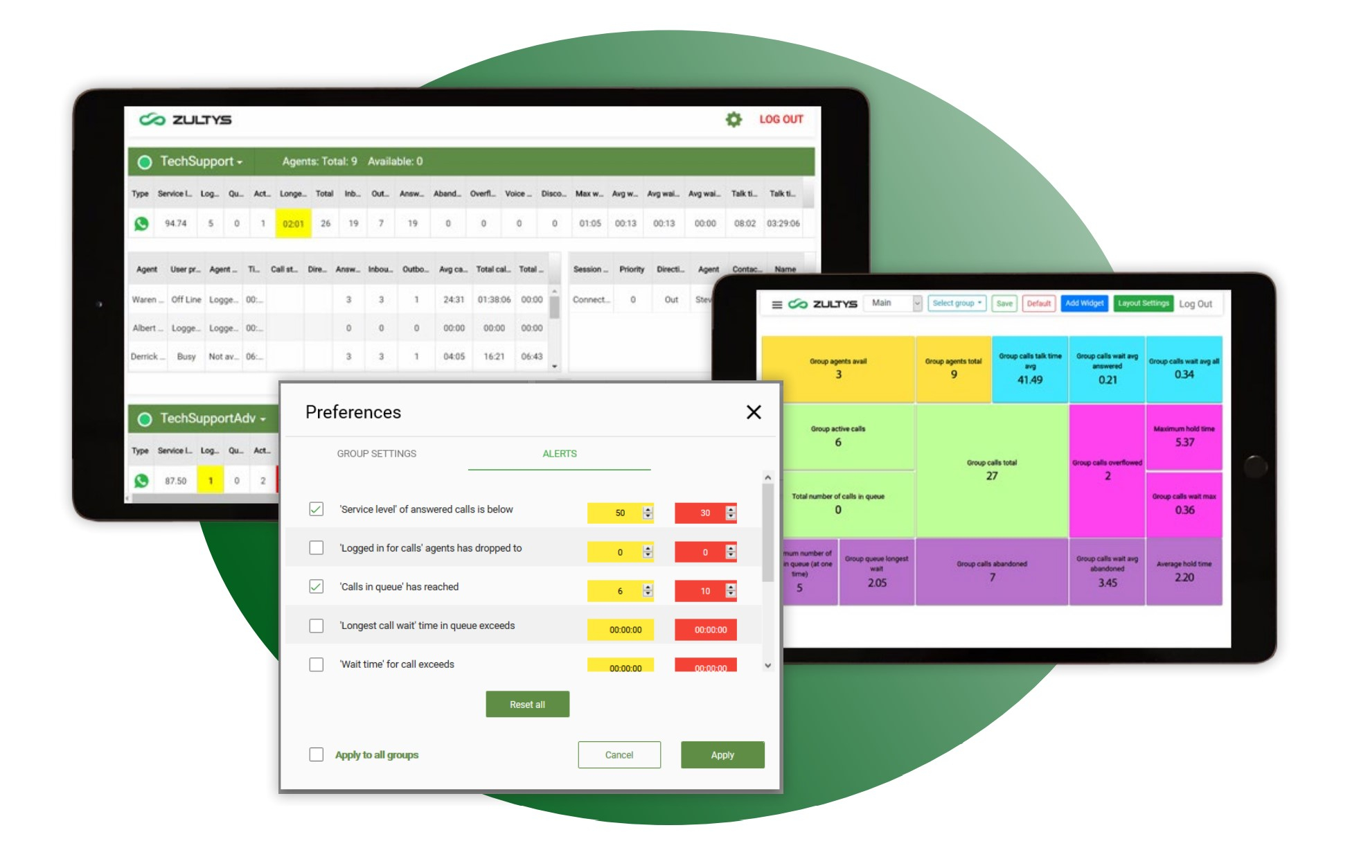 Multiple instances of Zultys integrated contact center applications running on multiple devices